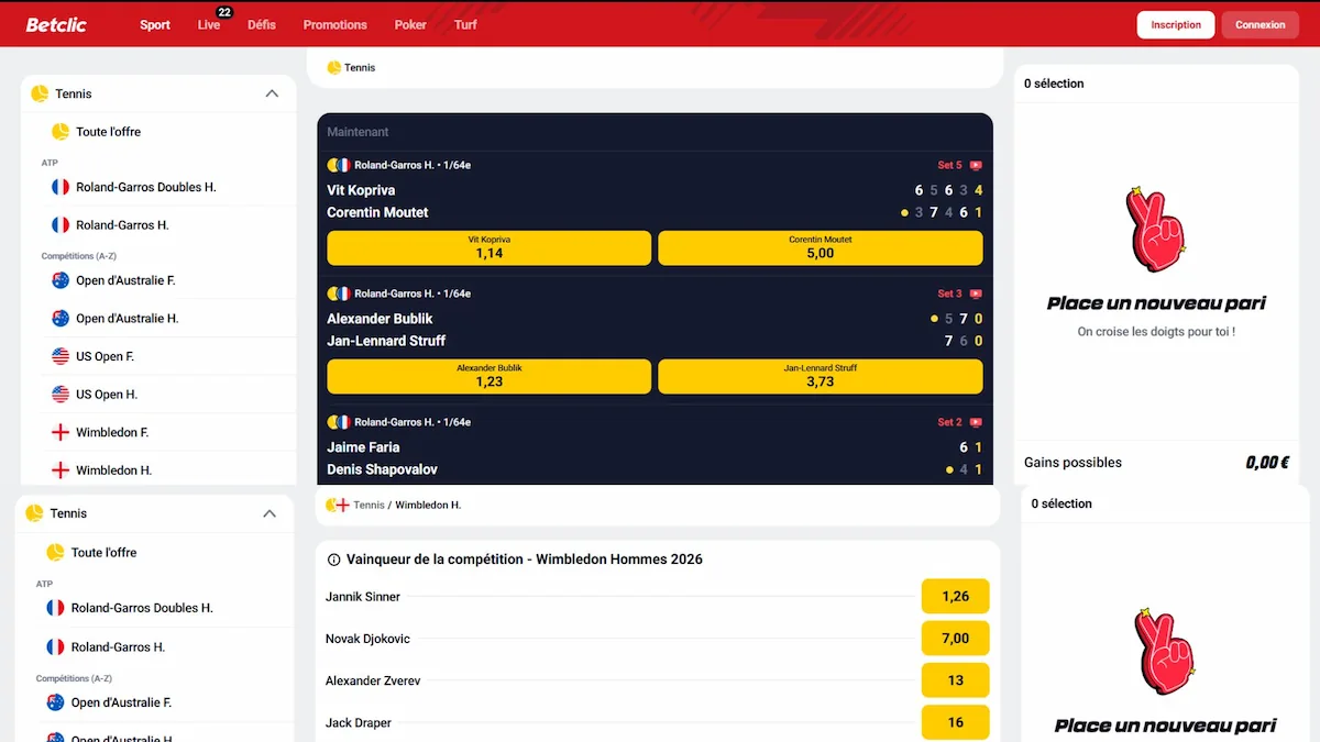 Interface Betclic